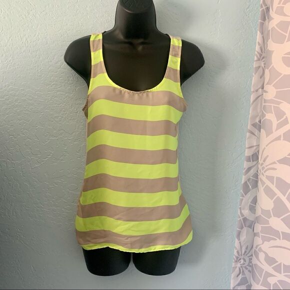 Express Neon Yellow & Tan Striped Tank Top Size XS - Picture 1 of 7